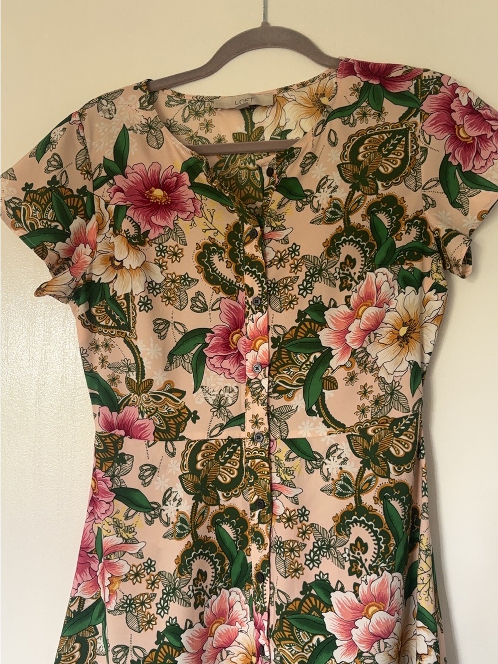 LOFT Floral Fit & Flare Dress Pink Green Size 0 - Picture 4 of 11